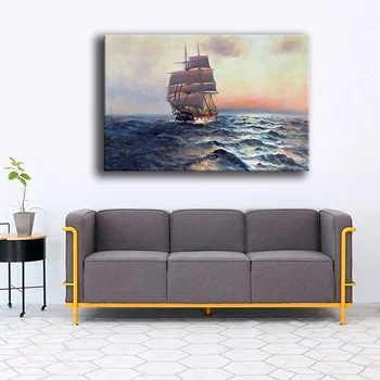 

Canvas Wall Art Painting Framed 1 Piece Sailing Ship At Sea Pictures Living Room Prints Sailboat Wave Seascape Poster Home Decor