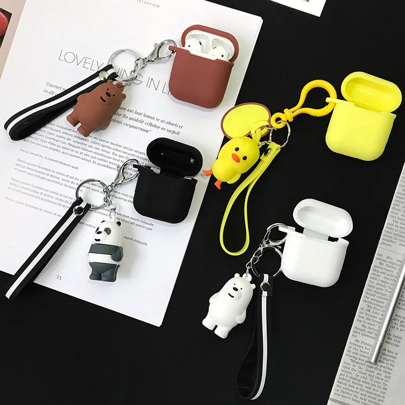 Cute Silicone Case Earphones For Apple Airpods i12 TWS Air Pods 1 2 3 Bluetooth Headphone Cover Cartoon Panda Box with Keychain