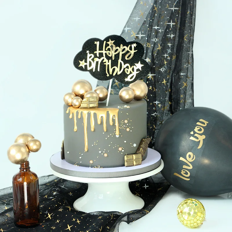 Золотая звезда с днем рождения кекс Топпер облако черный бумажный Топпер на торт для дня рождения украшения для торта для вечеринки принадлежности для детского душа