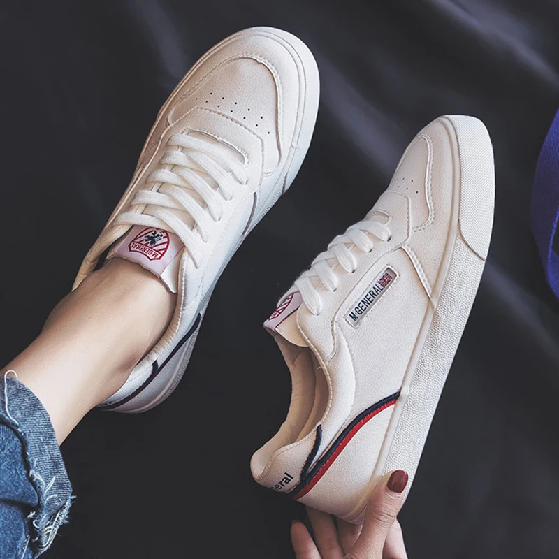 

{D&Henlu}All Match Leather Shoes Women Spring White Sneakers Women Flat Low Heel Platform Lady Lace Up Fashion Casual Shoes 2019