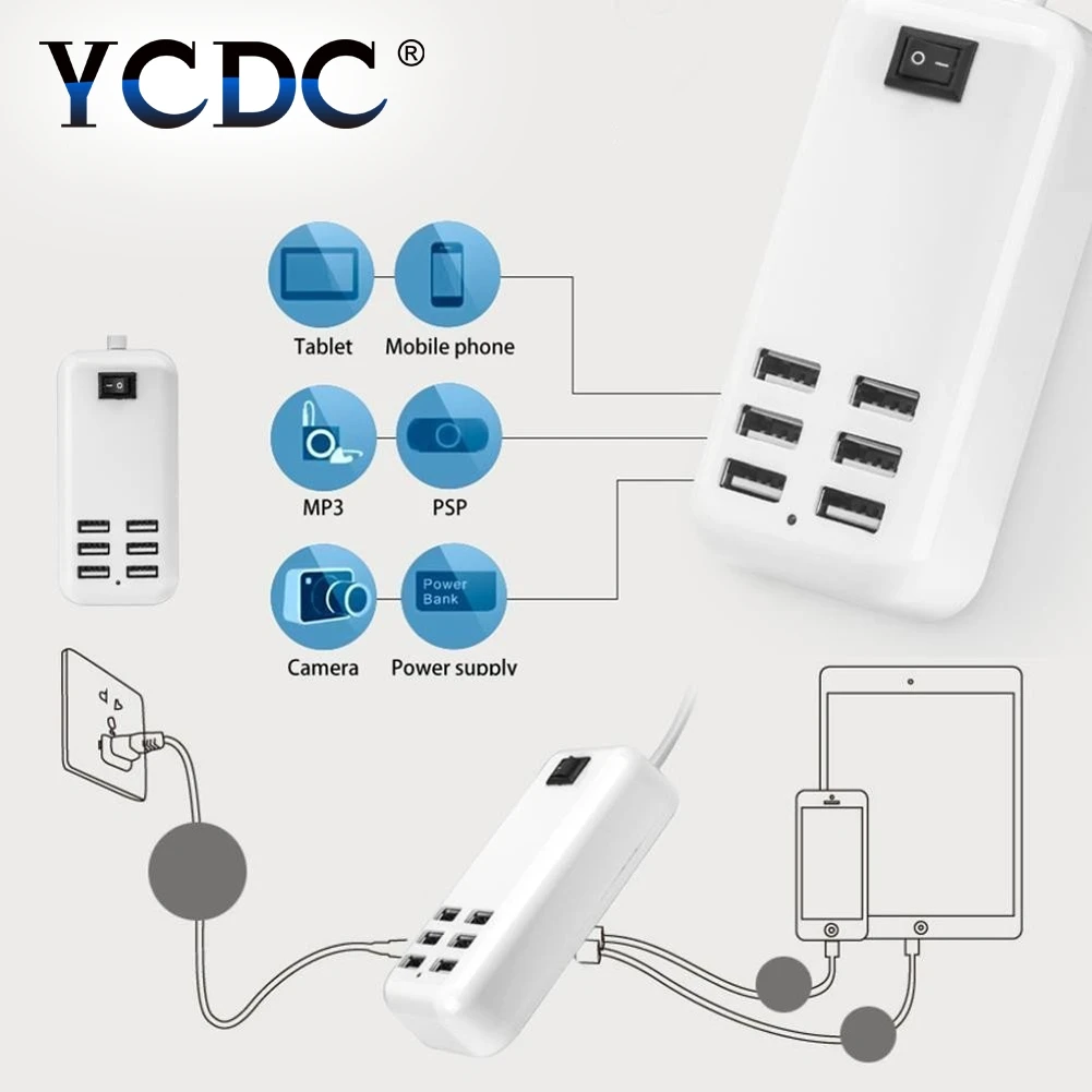 Штепсельная Вилка европейского стандарта, 6 usb зарядных портов, 5 В, 4 а, силовые розетки, полоса, usb-хаб, настольная стандартная штепсельная вилка, домашняя электрическая штепсельная вилка, адаптеры