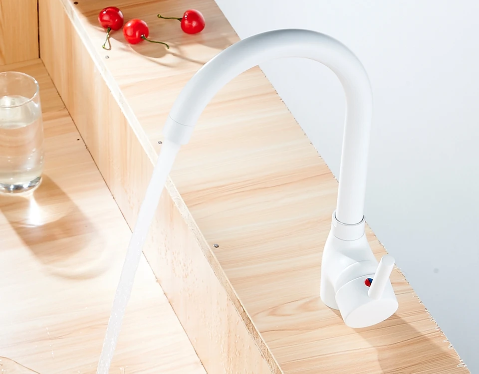 Белый кухонный кран Frap, медный кухонный кран с одной ручкой, вращающийся на 360 градусов, смеситель на бортике, кран для ванны, белый Y40092-2