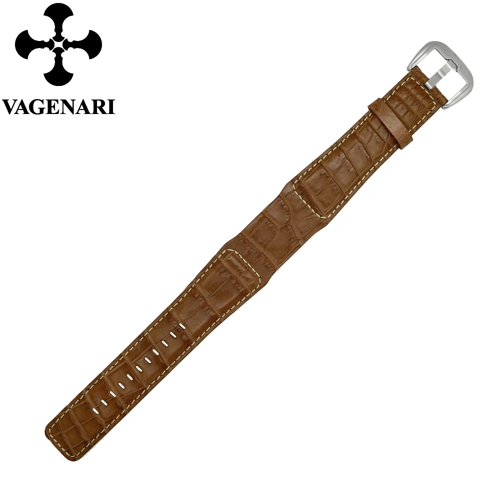 

D-31 Fabulous Brown Alligator Genuine Leather Watch Strap 24/22mm with Buckle