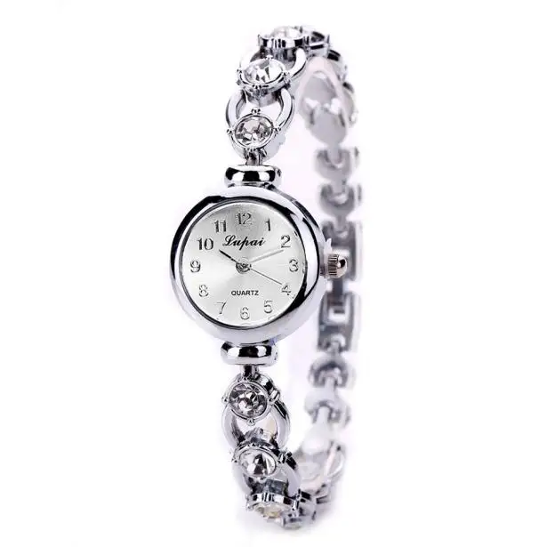 Gold Silver Fashion Women Bracelet Watch Ladies Rock Crystal Clock Luxury Dress Quartz Wrist Watch for Woman Relogio Feminino - Цвет: Серебристый