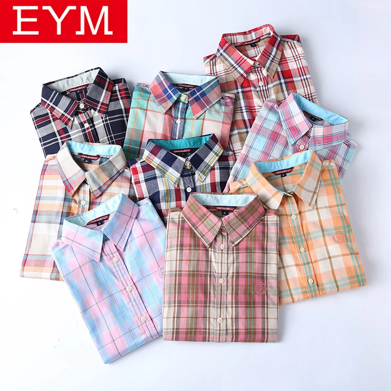  2018 New Fashion Women Plaid Shirts Long Sleeve Blouses Brand Lady Office 100% Cotton Casual Shirt 