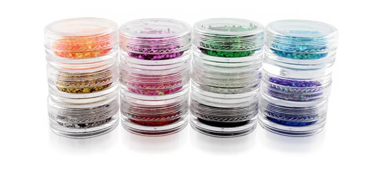 Lote Corpo pó Glitter Shimmer Tatuagens Cores Poliéster Acrílico Decoração Unha Art Hexagon Tatuagem 12 Pçs - 6 Tatuagens Cores Poliéster Acrílico Glitter Pó Decoração