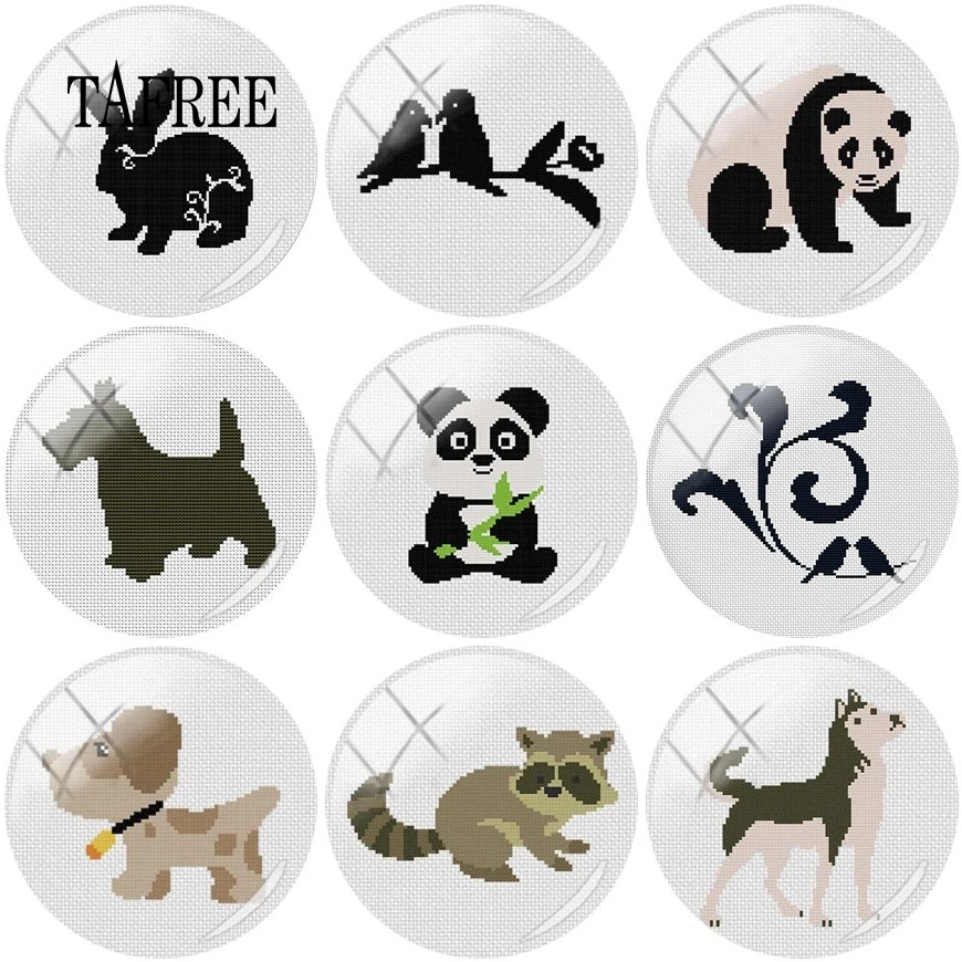 

TAFREE 12mm/15mm/16mm/18mm/20mm Many Choice Embroidery Animals photo round Glass Cabochon Flatback Photo Cameo Pendant 5pcs/lot