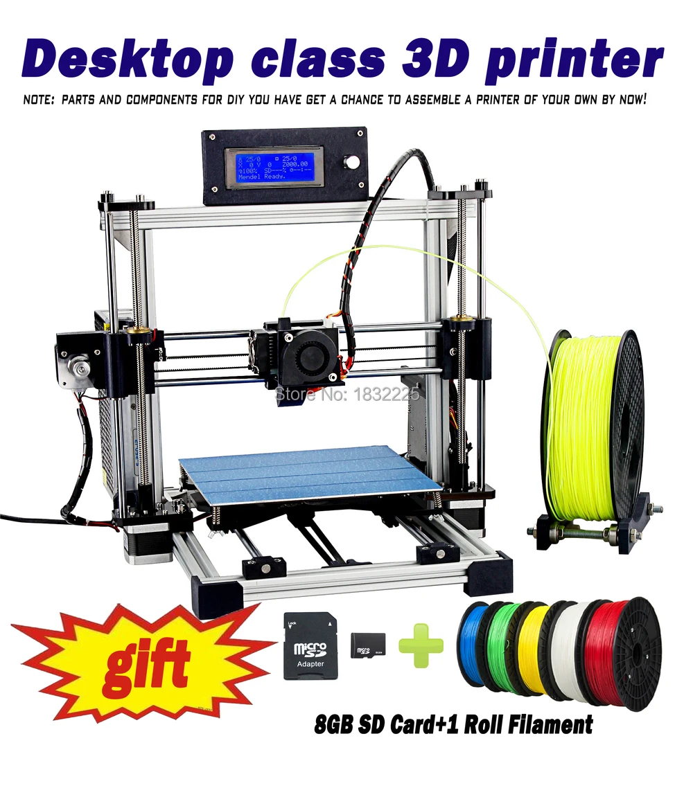 Auto leveling+Big print Size Bed  impressora 3d Reprap Prusa i3 DIY 3d Printer kit with 1Roll Filament 8GB SD card+LCD for Free