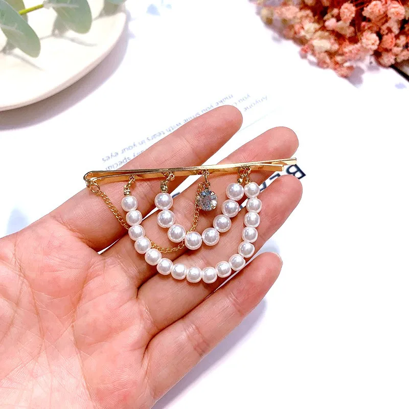 Korea Arc Crystal Imitation Pearl Tassel Hair Clips For Women Fashion Hair Accessories Rhinestone Star Hairpins Brooches