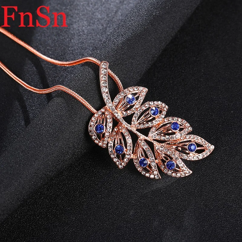 

WomenLove Leaf Pendant Necklaces Colorful Crystals Rose Gold Color Zinc Alloy Collar Necklace Jewelry Pendant Necklaces Gift Hot