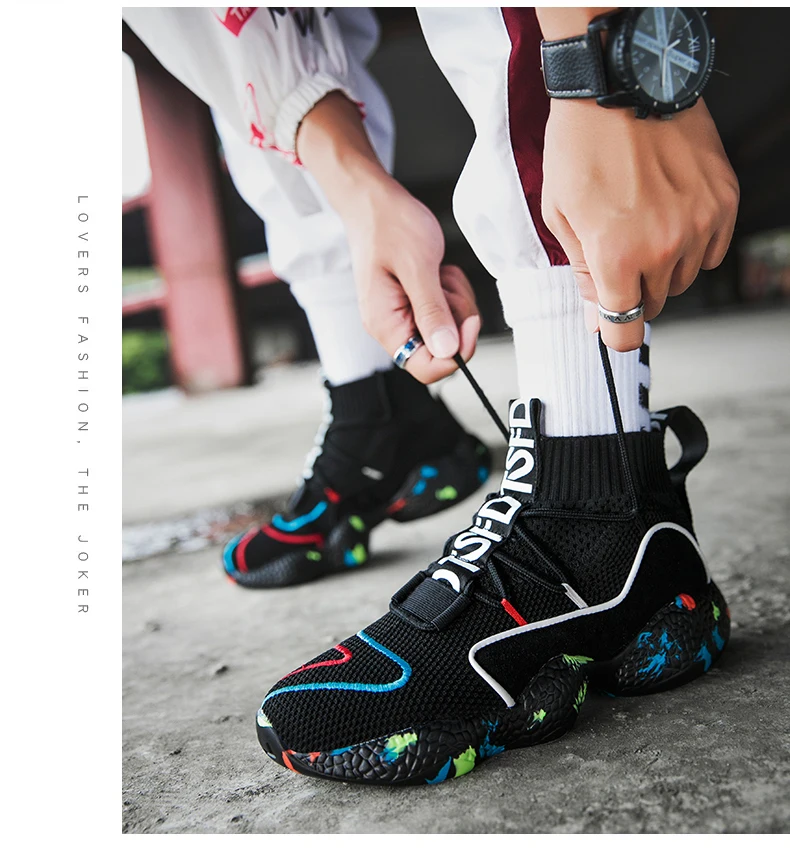 VESONAL Summer Autumn Unisex High Top Socks Sneakers Men Shoes Casual With fur Plush warm lightweight Male Shoes Footwear