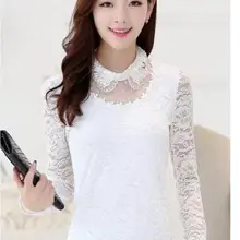 Возраст, сезон, Женская кружевная верхняя одежда с длинным рукавом, без подкладки, модная рубашка-поло с кукольным воротником и бусинами для ногтей