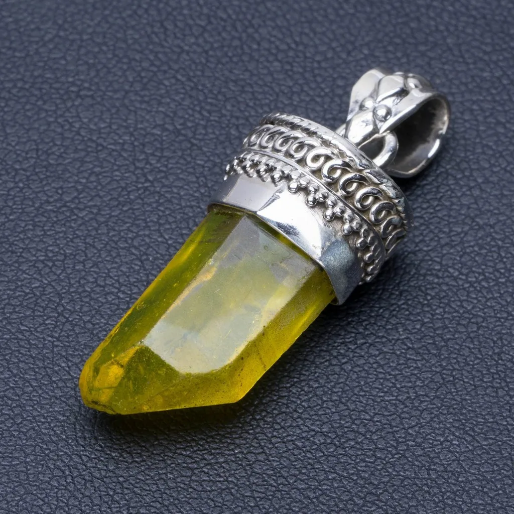 

Natural Dyed Crystal Punk Style 925 Sterling Silver Pendant 1 1/2" Q0983