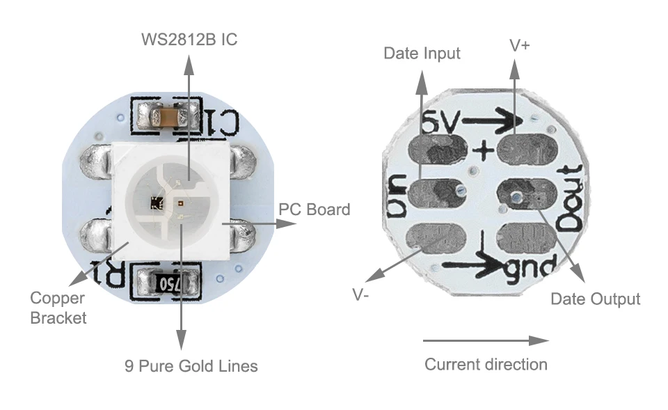 WS2812B RGB светодиодный модуль струны предварительно припаянные узлы 12 см провод для адресного прибора индивидуально панель 5050 SMD RGB с теплоотводом 5 В