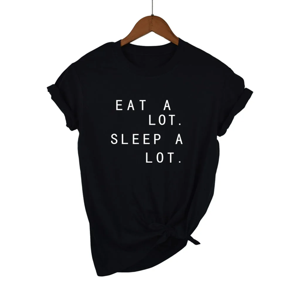 Мужская и женская футболка Eat A Lot Sleep funny модная брендовая из 100% хлопка с круглым