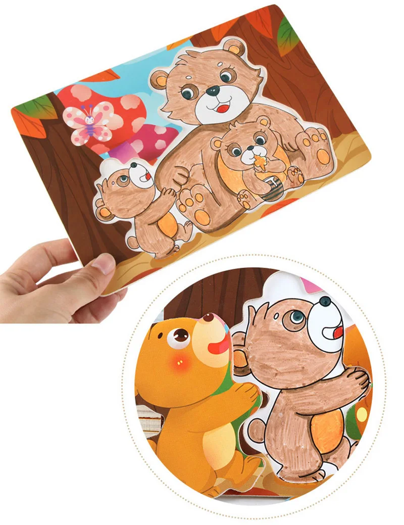 Montessori Educational Wooden Toys for Children Early Learning Puzzles Kids Intelligence Animal Shapes Matching and Drawing