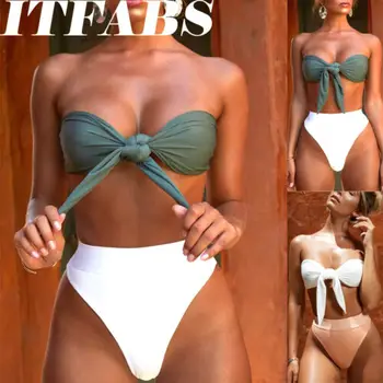 

Women Sexy Tied Up Bikini Set Padded Bra Swimsuit Triangle Bather Suit Beachwear