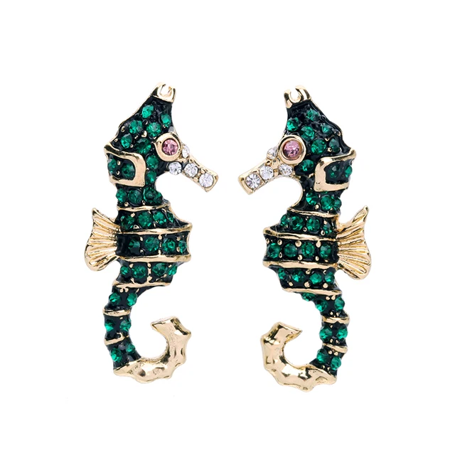 Green Enamel Crystal Earrings 2017 Whole High Quality Women Green Enamel Crystal Earrings 2017 Whole High Quality Women Fashion Jewelry Seahorse