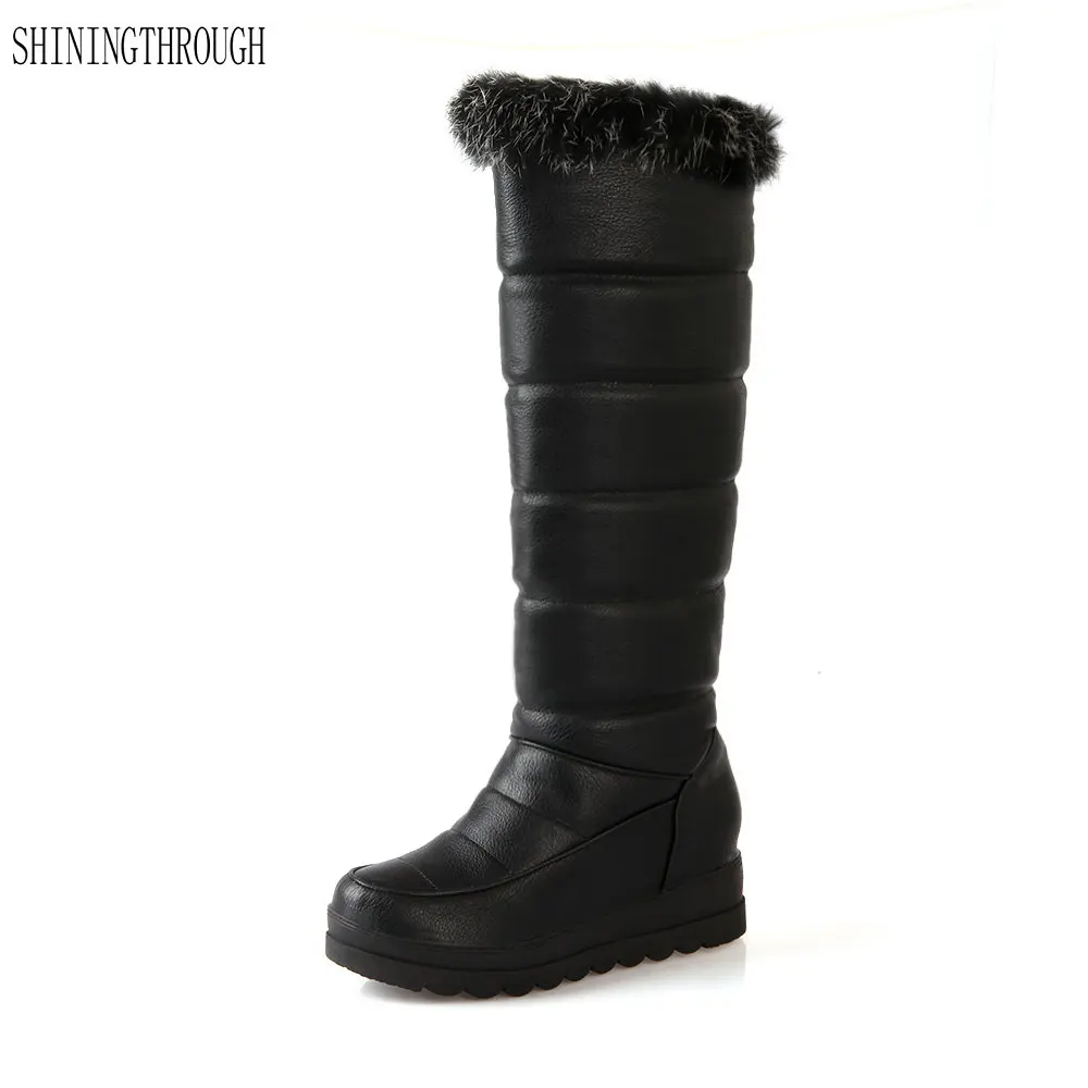 

2018 New fashion fur women boots knee high boots low heel boots woman winter snow boots work shoes woman large size 34-43