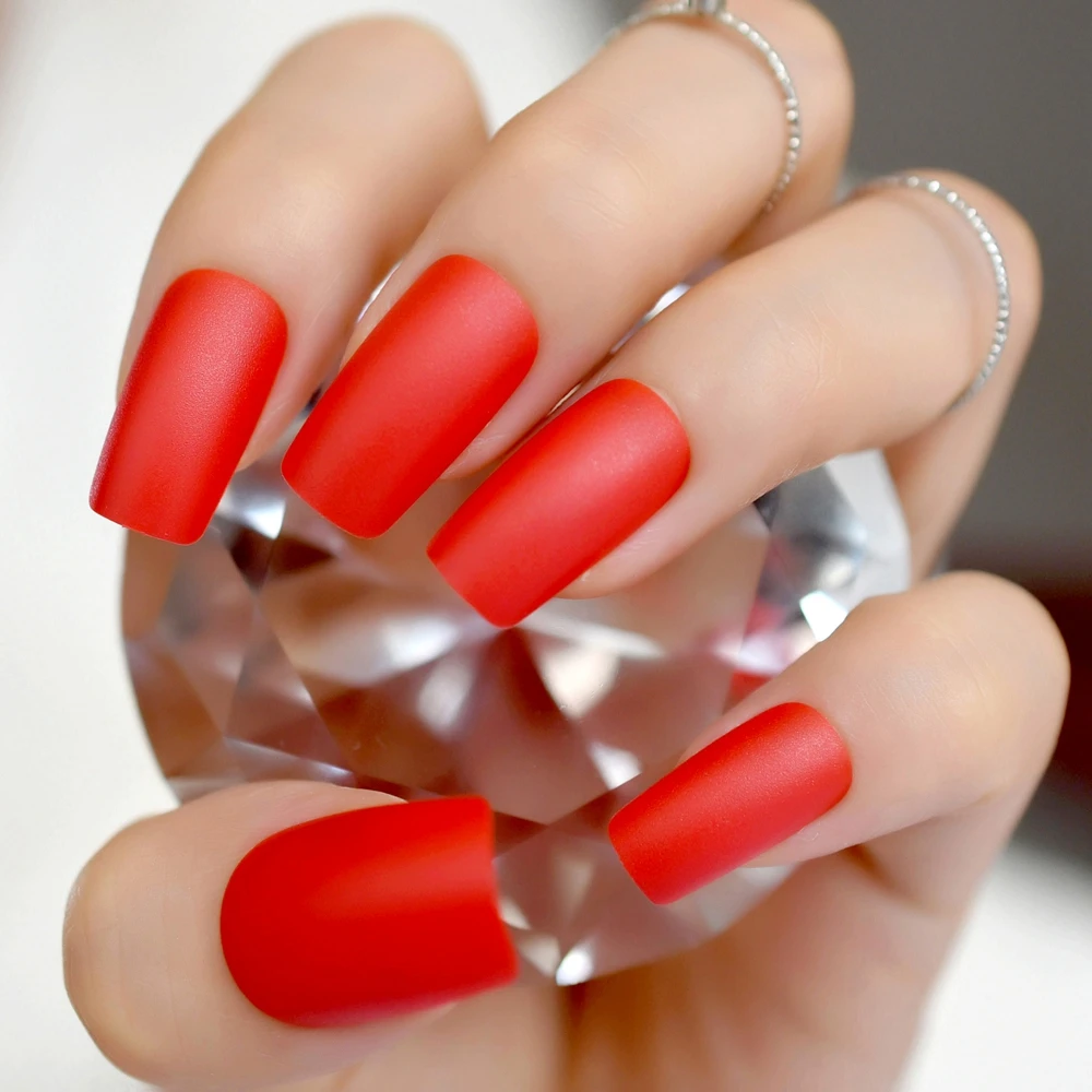 24pcs Long Red Artificial Matte Nail Tips Square False 24pcs Long Red Artificial Matte Nail Tips Square False Kit Easy Diy For Lady Manicure Salon Product 267m In Nails From Beauty Health On