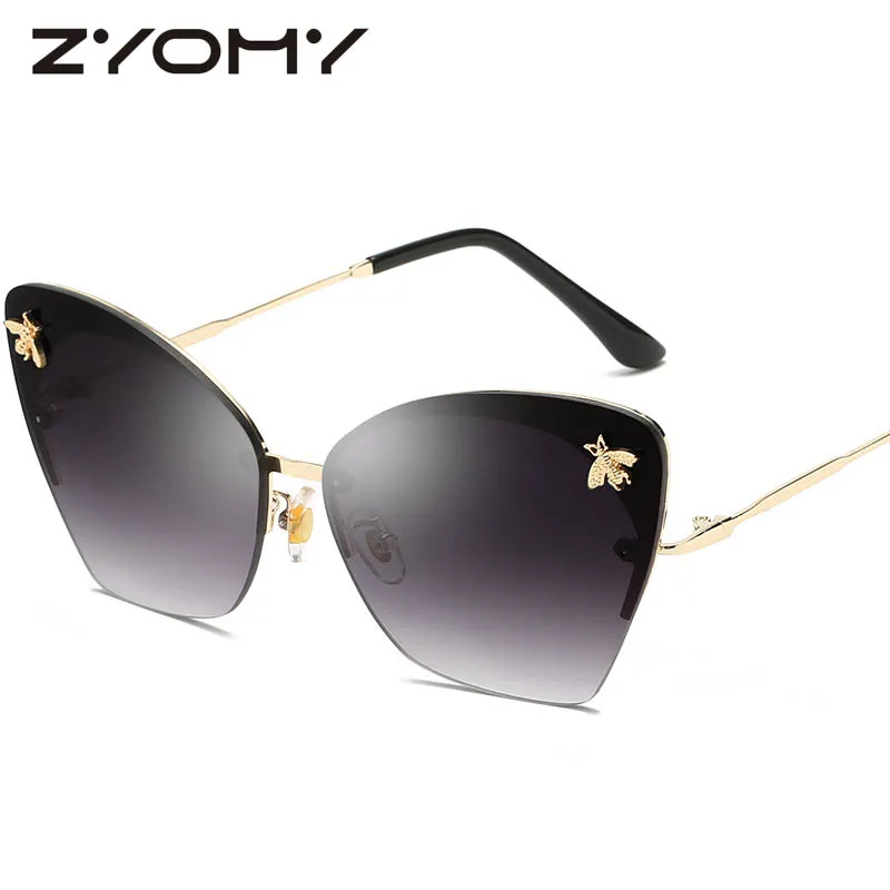 

Luxury Oversized Retro Cat Eye Sunglasses Fashion Little Bee Frameless Sun Glasses For Women Brand Designer Men Glasses