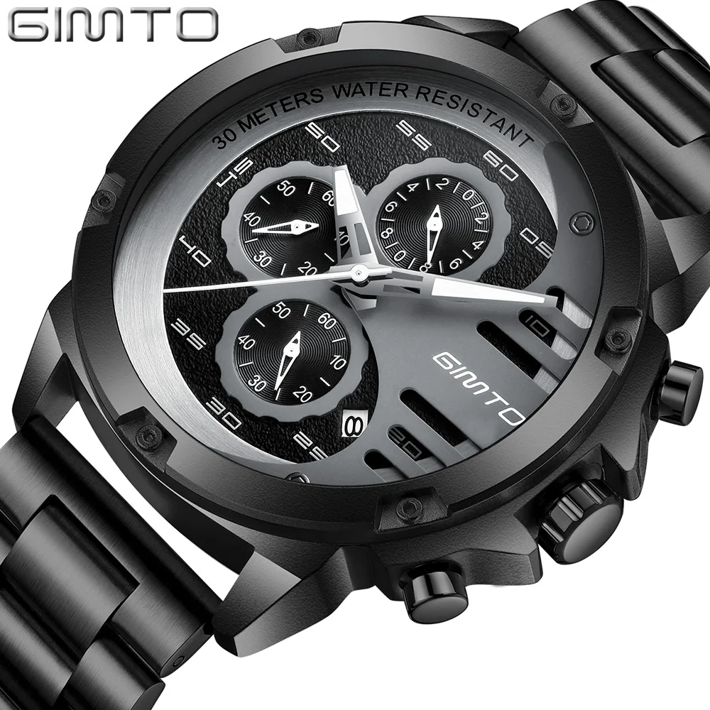 

GIMTO Cool Sport Men Watch Luxury Brand Steel Quartz Waterproof Clock Military Casual Male Gold Wrist Watches Relogio Masculino