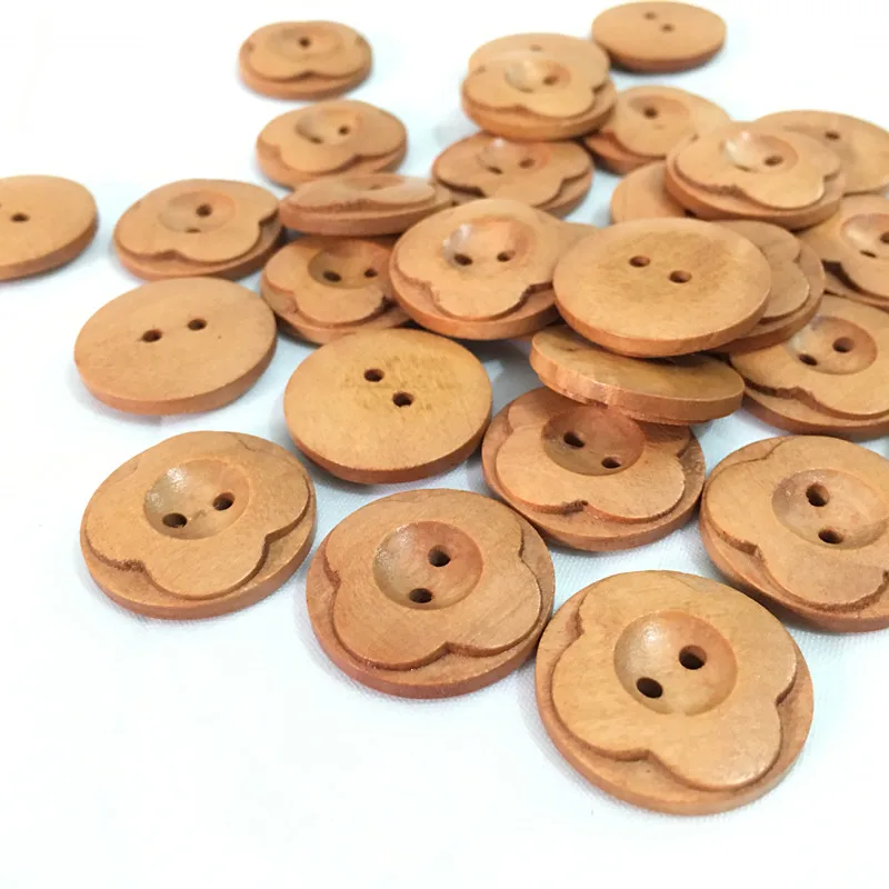 Orange Flower Wooden Sewing Button 25mm 50pcs