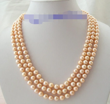 

Miss charm Jew1428 SUPER 3rows 7-8mm round pink freshwater cultured pearl necklace AAA