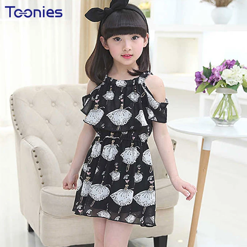

3-12 Yrs Girl Dress Summer Girls Dresses Princess Children Chiffon Dress New Fashion Kids Clothes Flowers Printing Girl Vestidos