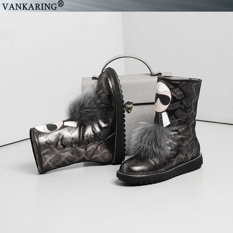 Vankering/модные высококачественные ботильоны из змеиной кожи с принтом; женская обувь; обувь на платформе; женские зимние теплые повседневные ботинки