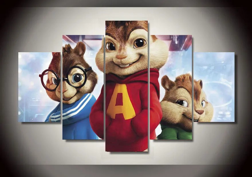 Framed Printed Alvin And The Chipmunks Group Painting Room Decor