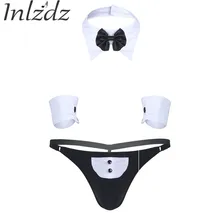 Мужские стринги трусики нижнее белье Butler Гей Трусики официанта галстук-бабочка для смокинга воротник и браслеты нижнее белье Eoxtic Танга Трусики