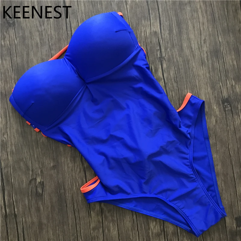 

Simple Push Up One Piece Swimsuit Women Swimwear Sexy Hollow Out Monikini Bathing Suit Trikini Bandage Beachwear