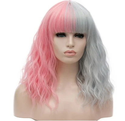 Similler Косплей кудрявый короткий женский синтетический парик Омбре красный розовый серый термостойкие волокна волос с челкой