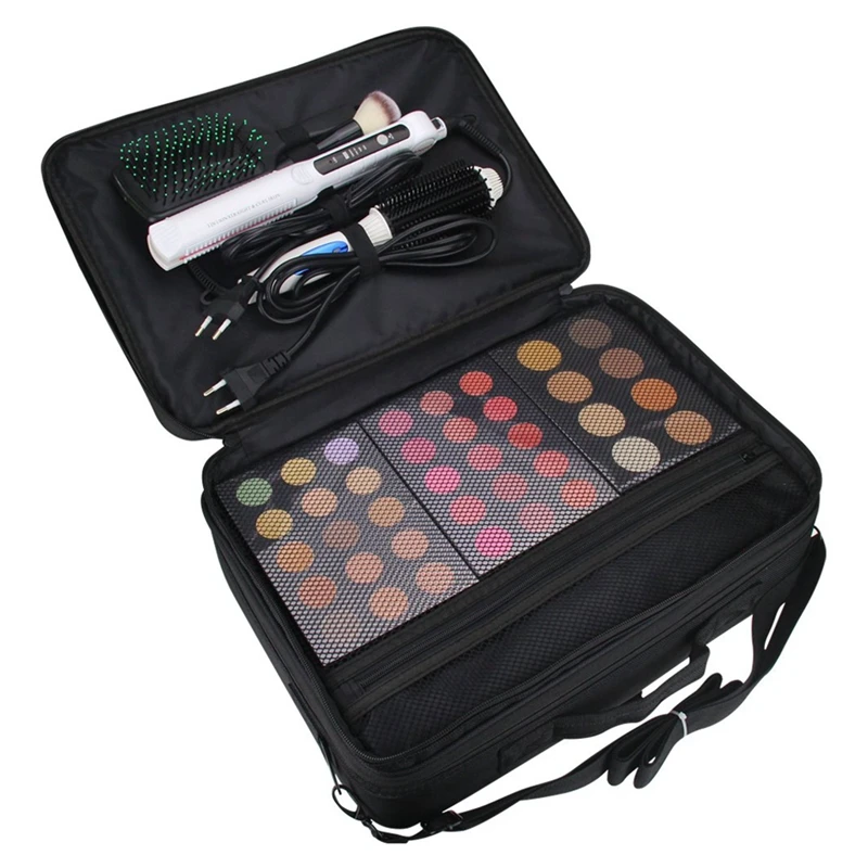 Large Capacity Makeup Case 3 Layers Cosmetic Organizer Brush Bag Makeup Train Case Makeup Artist Box For Hair Curler Hair Stra