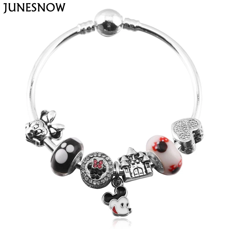 JUNESNOW/Новинка года, женские очаровательные браслеты с Микки и Минни, браслеты и браслеты сделай сам