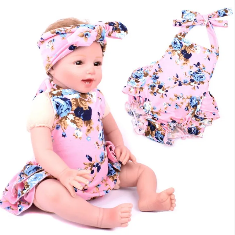 newborn baby Romper matched Knot headbands girls boutique outfit