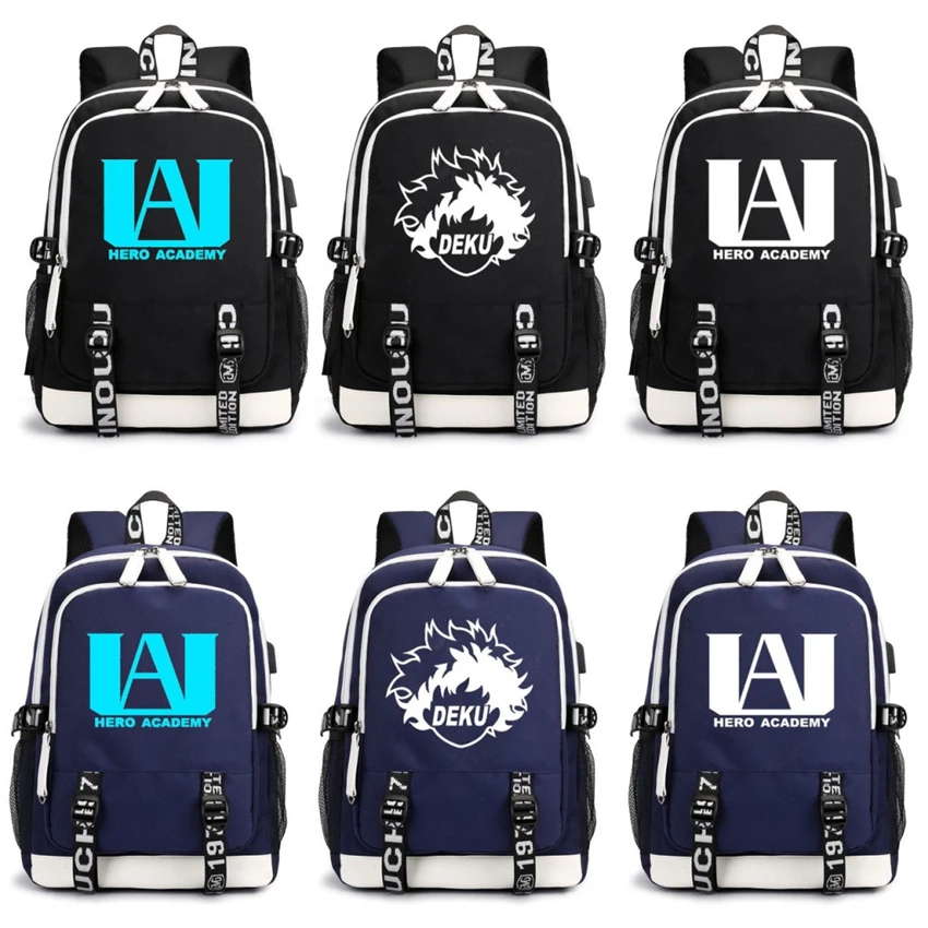 

Anime My Boku no Hero Academia Backpack Canvas Student Luminous Schoolbag Men's USB Charging Port Teenager Travel Laptop bag