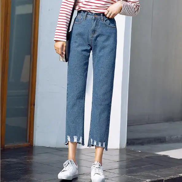 

Loose Women's Jeans Straight High Waist Denim Pants 2019 Summer New Fashion Ankle Length Jeans Woman Clothes Bottom Korean Style
