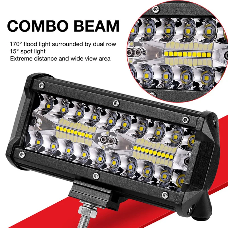 7 Inch 120W Combo Led Light Bars Spot Flood Beam for Work Driving Offroad Boat Car Tractor Truck 4x4 SUV ATV 12V 24V