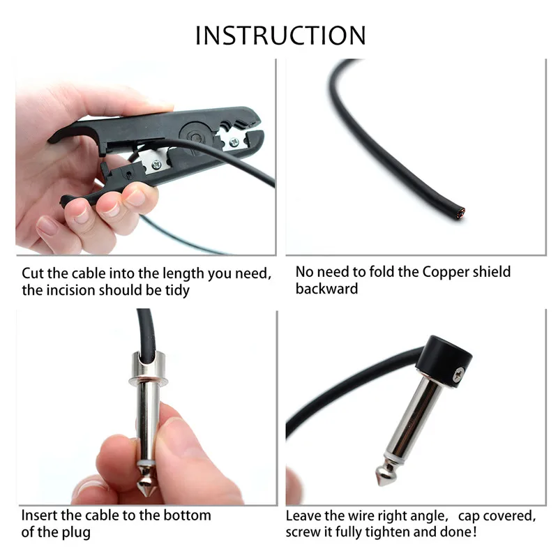 10 Solderless Connections Design Guitar Cable DIY Guitar Pedal Patch Cable kit Black Cap Plug 3M Cable