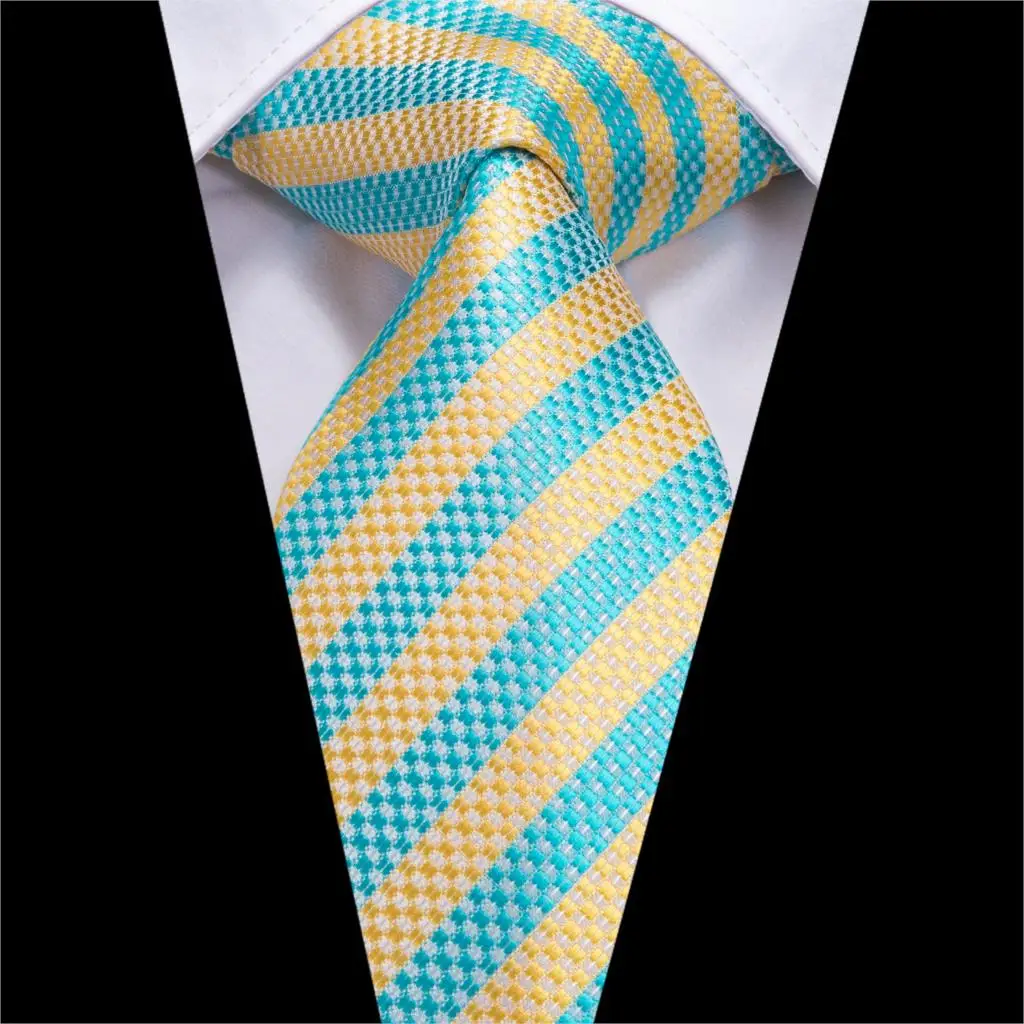 SN-3134, Hi-Tie, шелковые мужские галстуки, полосатые зеленые и желтые галстуки на шею для мужчин, модные вечерние галстуки на свадьбу, зажим для галстука, Цветочная Брошь, запонки