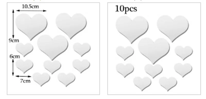 10 шт. Любовь Сердце акриловый 3D зеркальная Настенная Наклейка Съемная наклейка s DIY украшения для дома