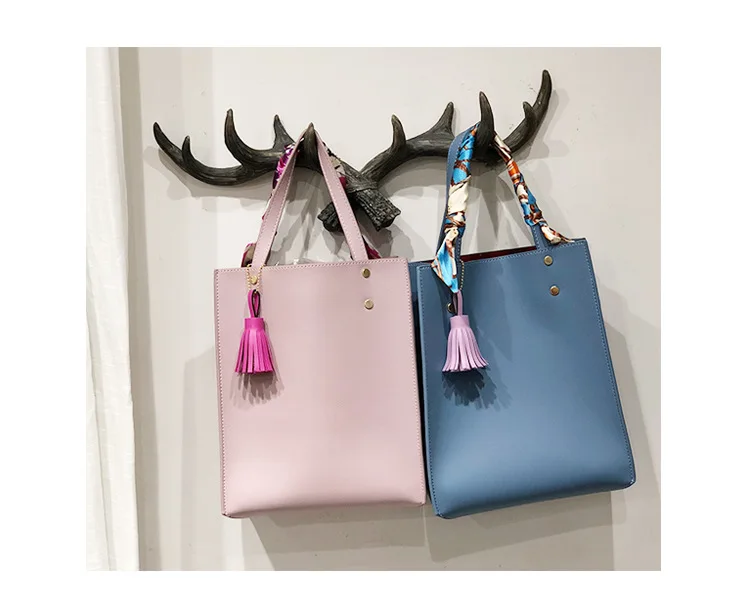 DUSUN 2pcs/Set Women Bag Tassel Pure PU Leather Shoulder Crossbody Bag Women Handbag Scarves Set Large Tote Female Shopping Bag