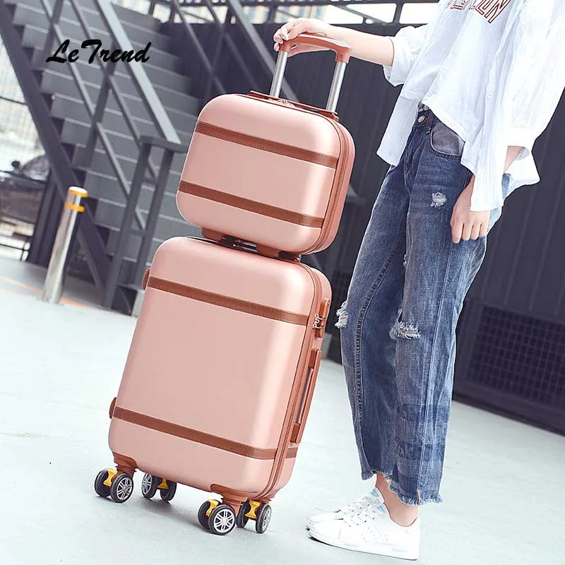 Letrend Vintage ABS+PC Rolling Luggage Set Spinner Trolley Women Travel Bag 20 inch Cabin Suitcases Wheel 24/26 inch Retro Trunk
