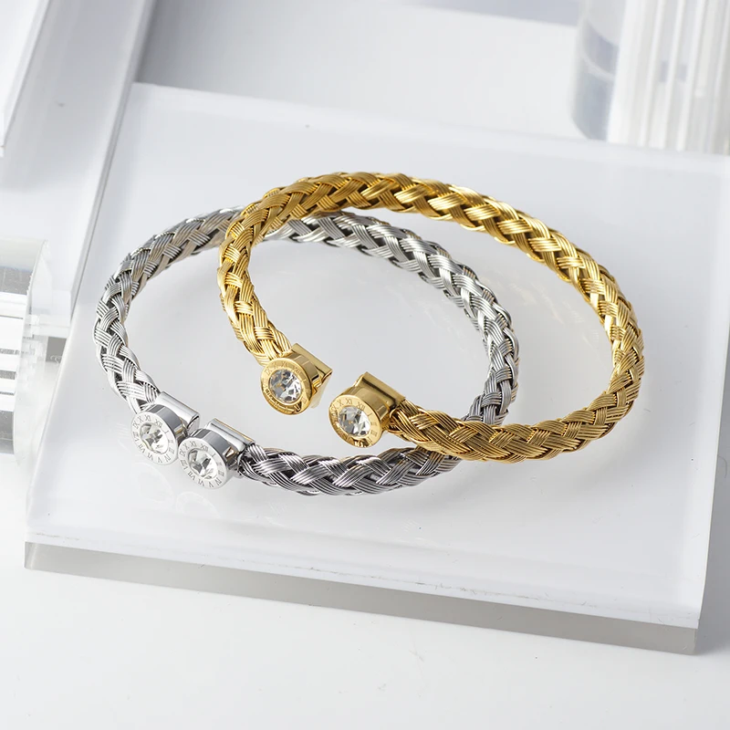 Кристальный стальный браслет, серебристый, золотой цвет, пеньковая веревка, открытые браслеты-манжеты, Римский стиль, для женщин, девушек, подарок