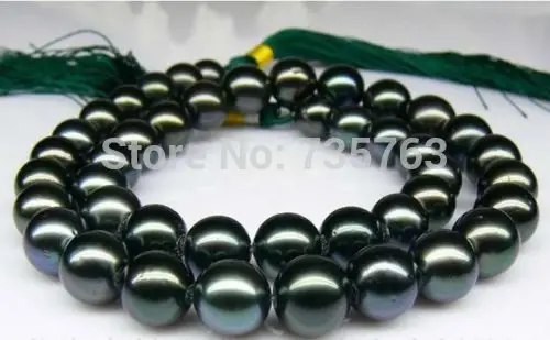 

xiuli 0014905 STUNNING 11-12MM TAHITIAN BLACK NATURAL PEARL NECKLACE 14KGPG