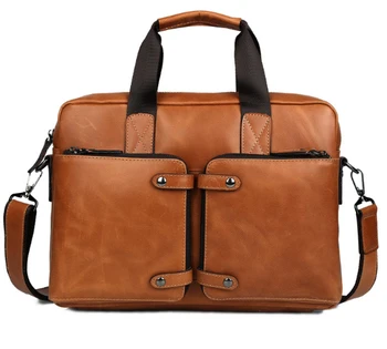 

men fashion Oil wax leather briefcase cowhide handbag Business men leather messenger cross bag genuine leather 14 "laptop bag