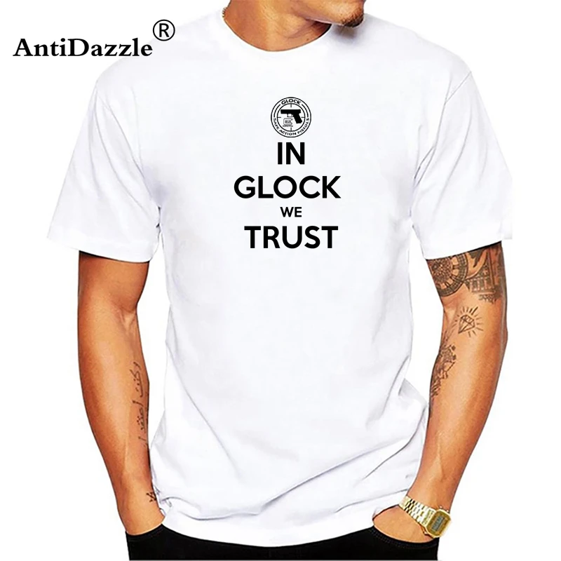 

Antidazzle In Glock We Trust Gun Pistol Weapon Printed Men T Shirt Pattern Tees Simple Letter Style Bodybuilding Fittness Cotton