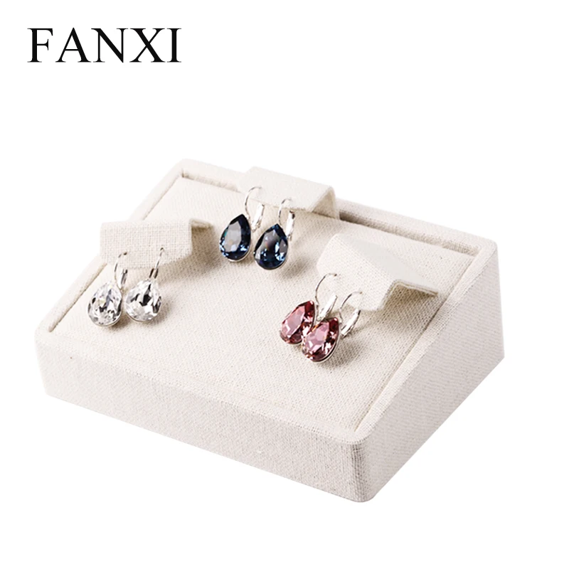FANXI Free shipping custom font b wooden b font jewelry display wrapped with beige linen exhibitor